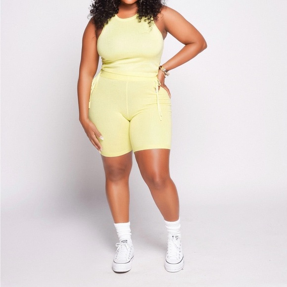 Mock Neck Crop Top and Side Laser Cut Shorts Set - Picture 7 of 7